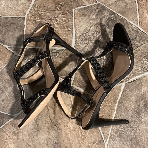 New BCBGMaxAzria Black Ping Beaded High Heels Sz 7 - Picture 6 of 9